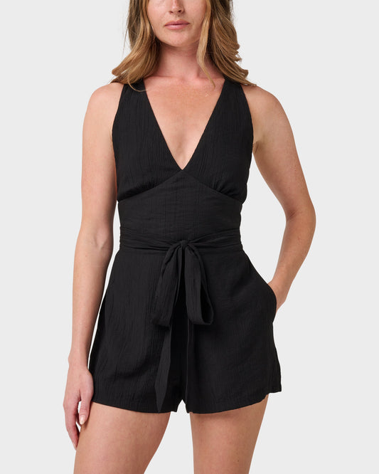 Tezza Solid Textured Tie Romper