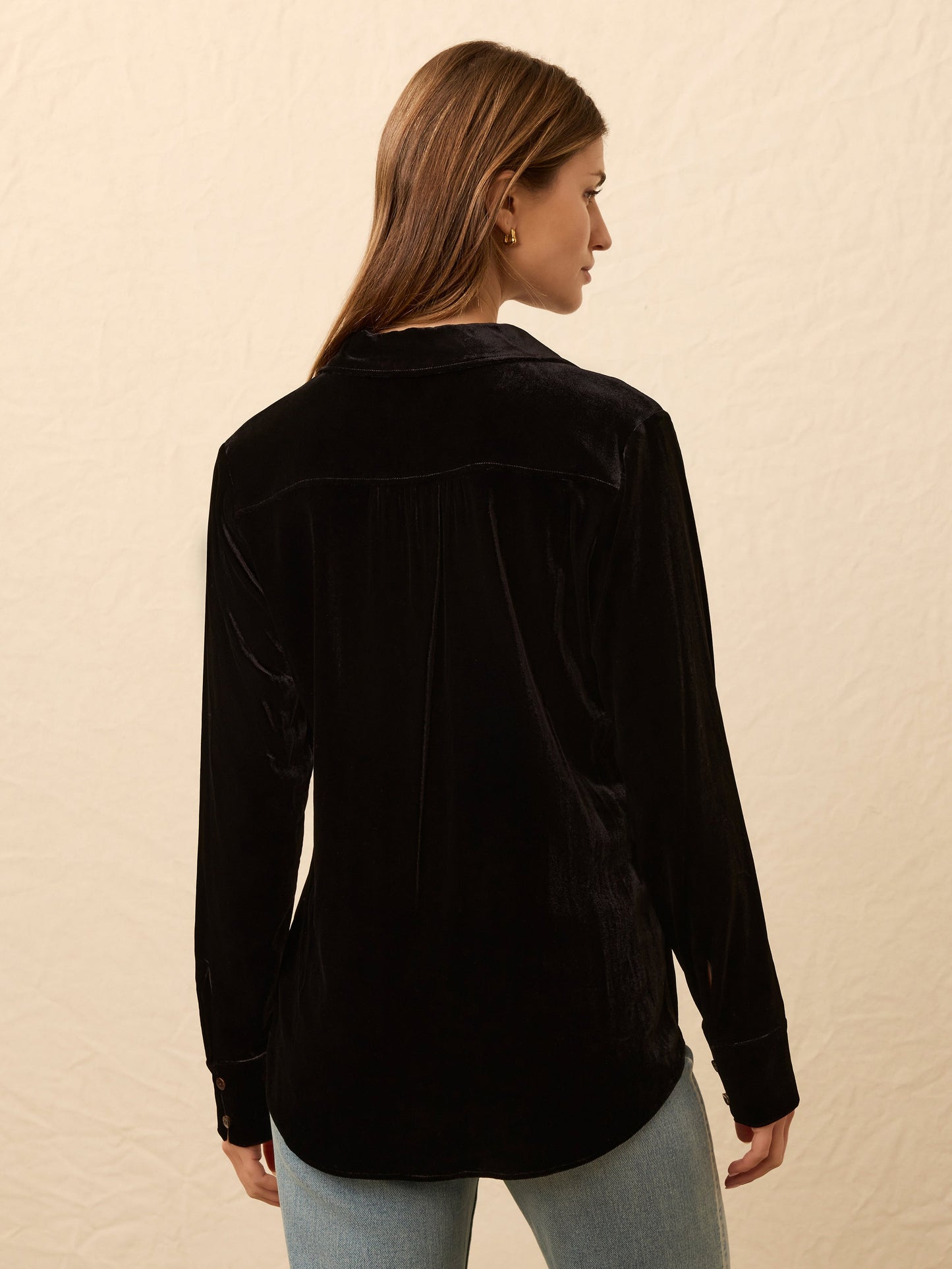 Stretch Silk Velvet Genevieve Shirt - Black