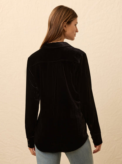 Stretch Silk Velvet Genevieve Shirt - Black