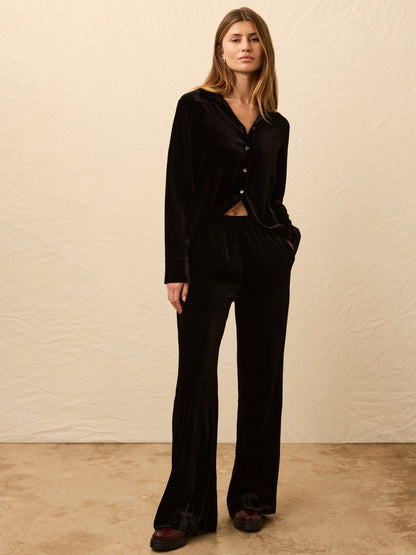 Stretch Silk Velvet Genevieve Shirt - Black