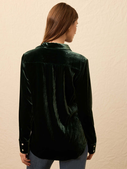 Stretch Silk Velvet Genevieve Shirt - Sea Moss