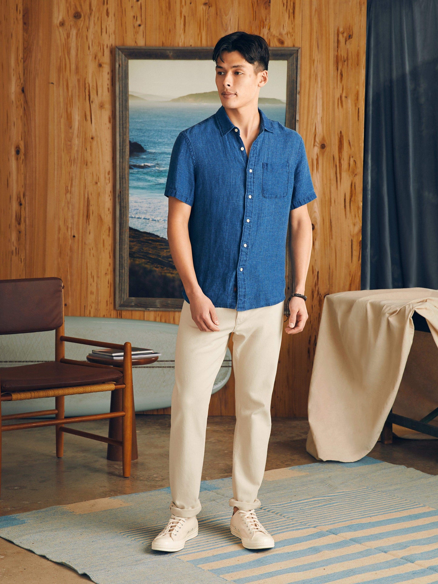 Short-Sleeve Palma Linen Shirt - Indigo Basketweave