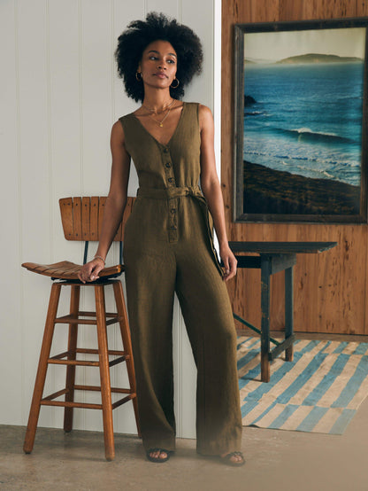 Alina Linen Jumpsuit - Military Olive