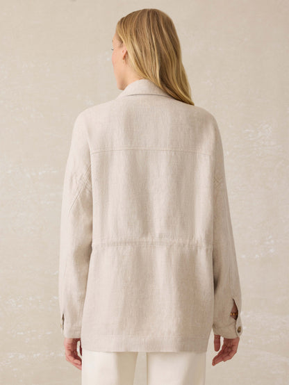 Twill Linen Utility Jacket - Flax