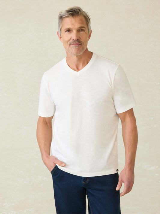 Short-Sleeve Sunwashed V-Neck Tee - White