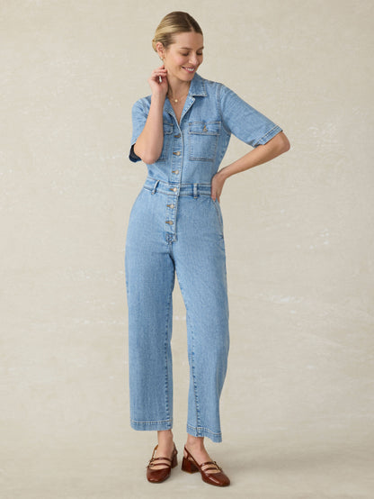 Denim Michelle Short-Sleeve Jumpsuit - Cloudlight Wash