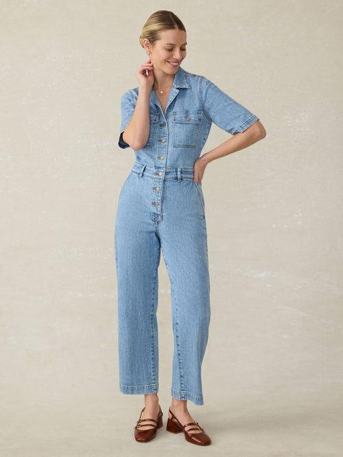 Denim Michelle Short-Sleeve Jumpsuit - Cloudlight Wash