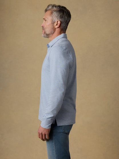 Long-Sleeve Sunwashed Regenerative T-Shirt Polo - Dune Stripe Blue