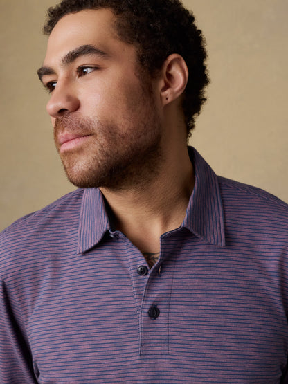 Long-Sleeve Sunwashed T-Shirt Polo - Dune Stripe Nightfall