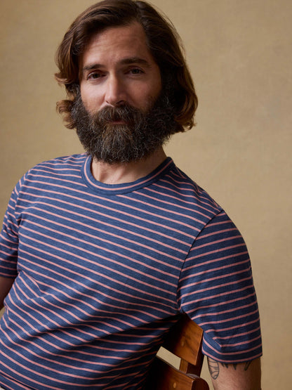 Sunwashed Regenerative Tee - Navy Rose Stripe