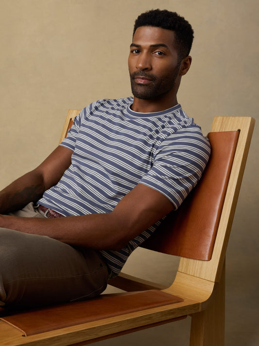 Sunwashed Regenerative Tee - Whitecap Navy Stripe