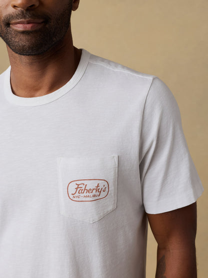 Surf Shop Sunwashed Regenerative Pocket Tee - White