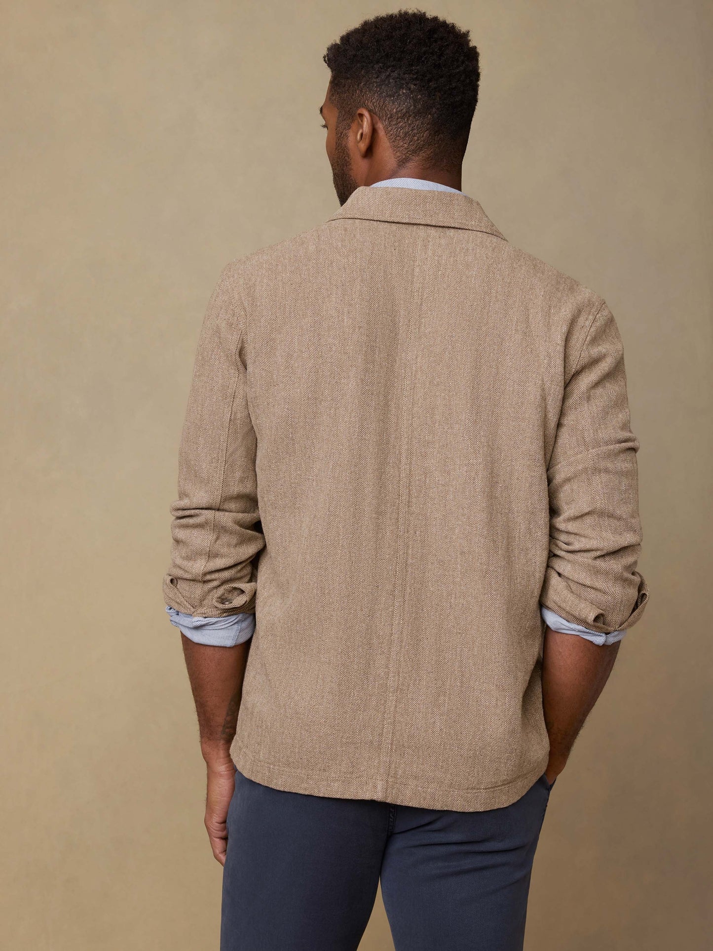 Herringbone Studio Jacket - Khaki Herringbone