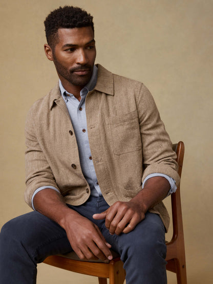 Herringbone Studio Jacket - Khaki Herringbone