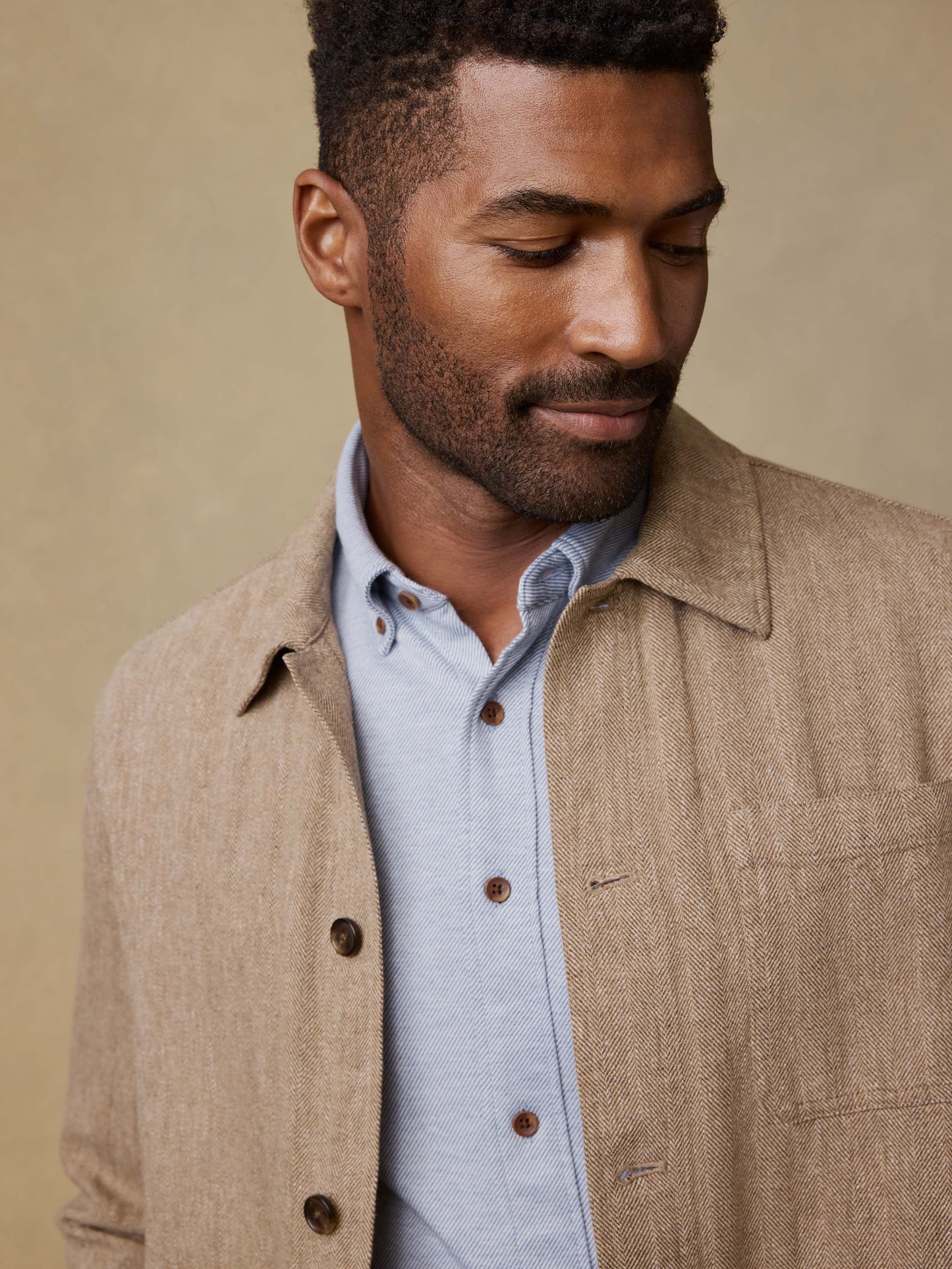 Herringbone Studio Jacket - Khaki Herringbone