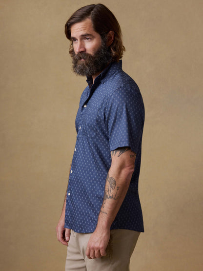 Short-Sleeve Movement™ Monterey Shirt - Navy Dusk Diamond