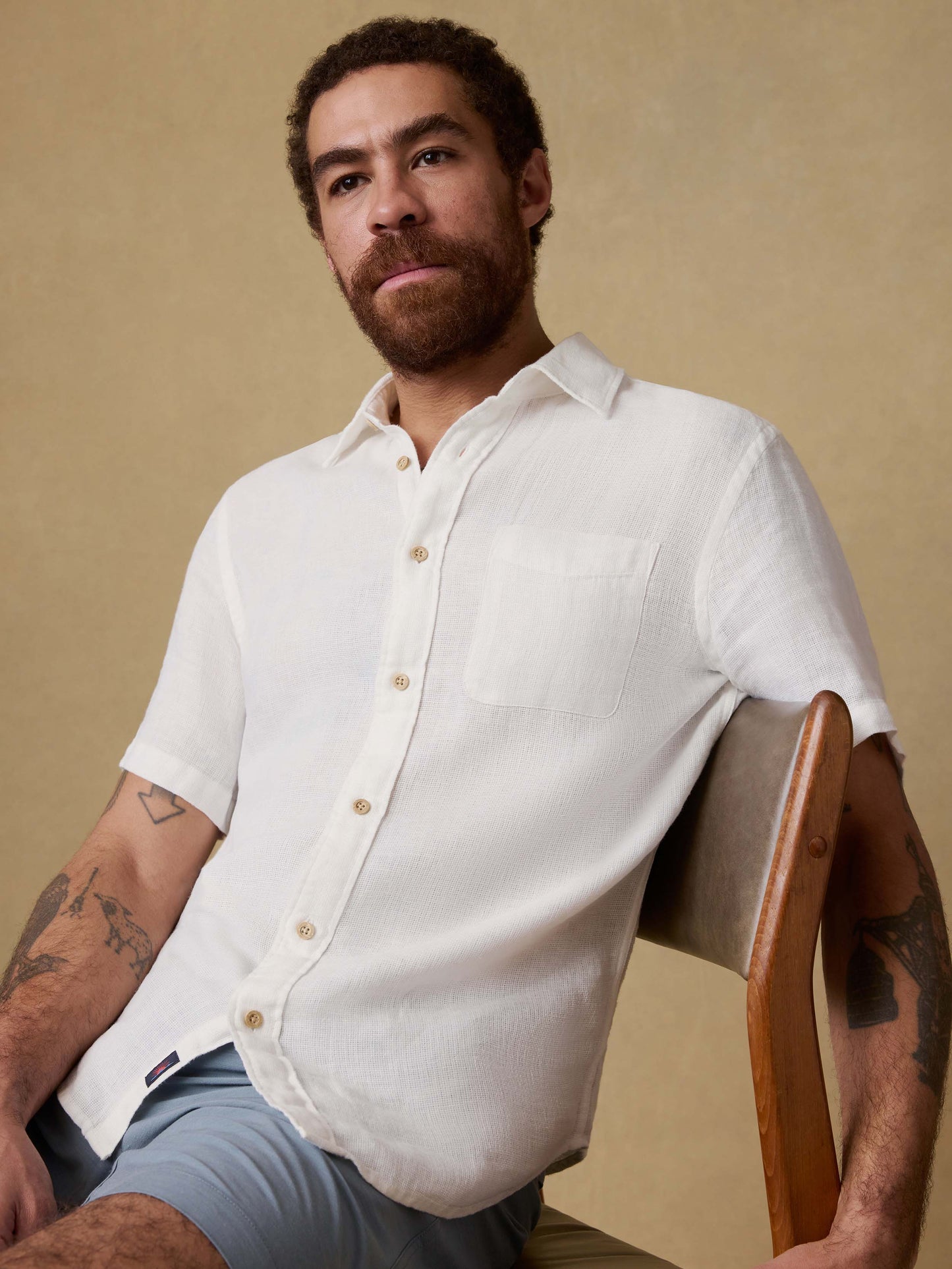 Short-Sleeve Palma Linen Shirt - Bright White Basketweave