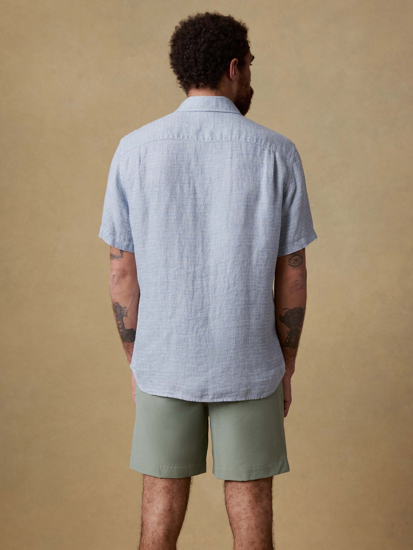 Short-Sleeve Palma Linen Shirt - Blue Basketweave