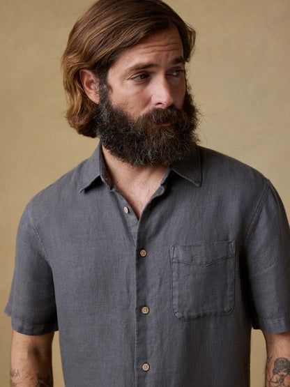 Short-Sleeve Palma Linen Shirt - Washed Black Basketweave