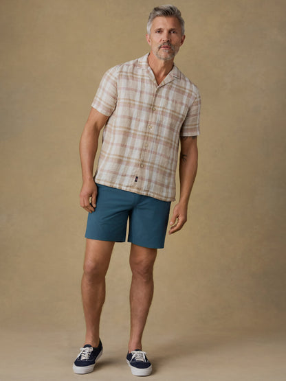 Short-Sleeve Palma Linen Camp Shirt - Mauve Sand Plaid