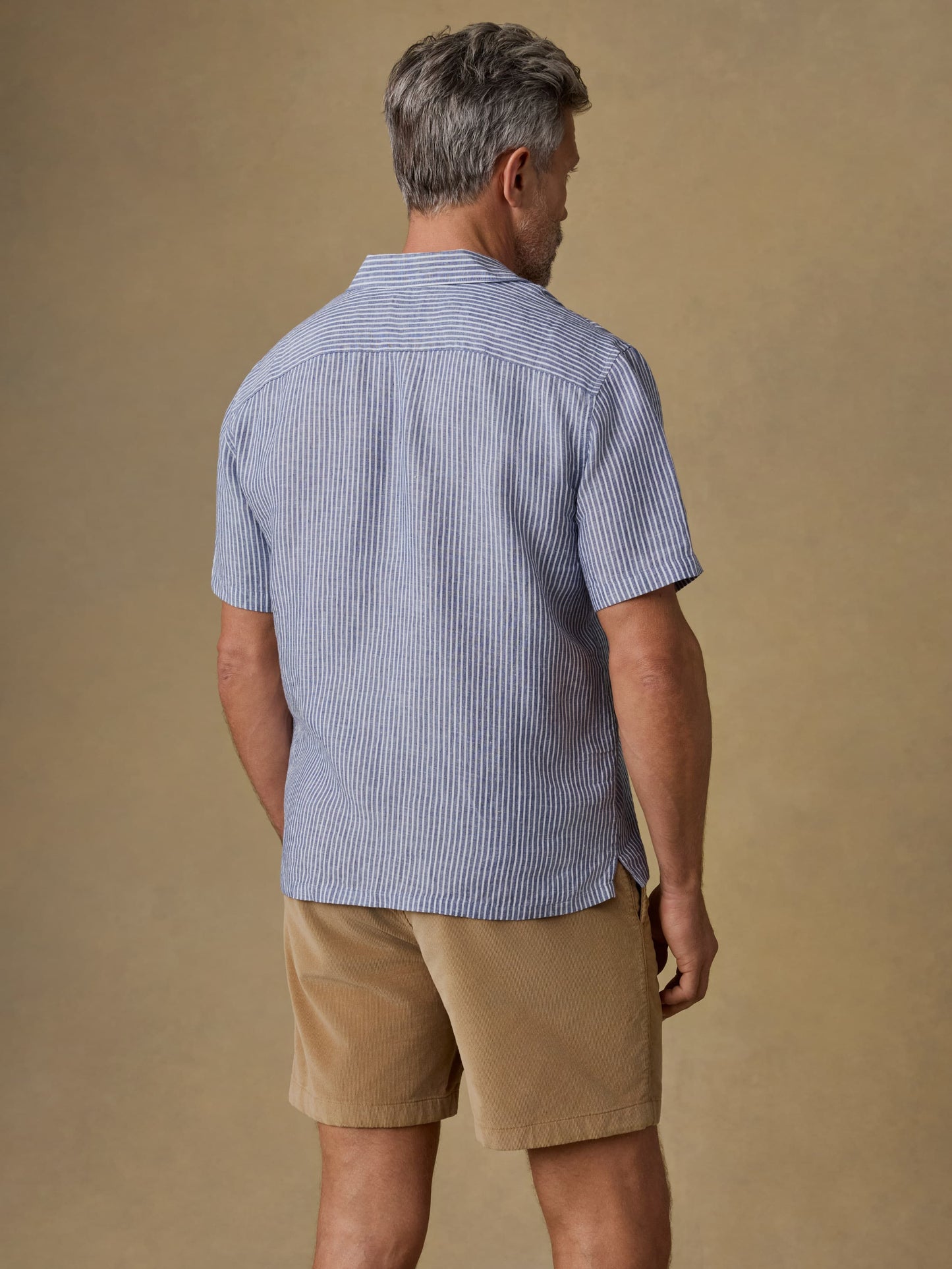 Short-Sleeve Laguna Linen Camp Shirt - Cloud Waters Stripe
