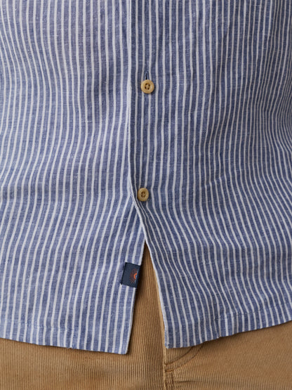 Short-Sleeve Laguna Linen Camp Shirt - Cloud Waters Stripe