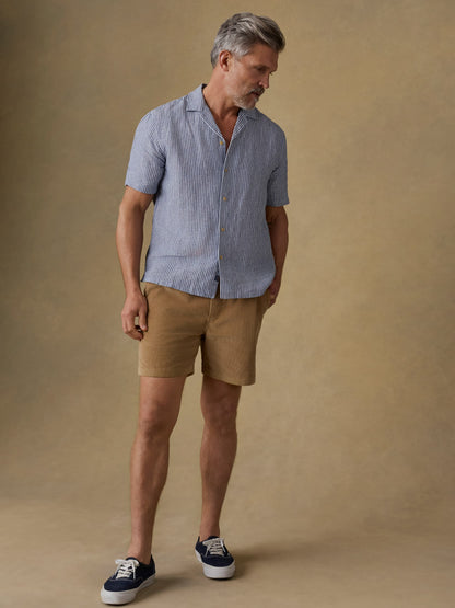 Short-Sleeve Laguna Linen Camp Shirt - Cloud Waters Stripe