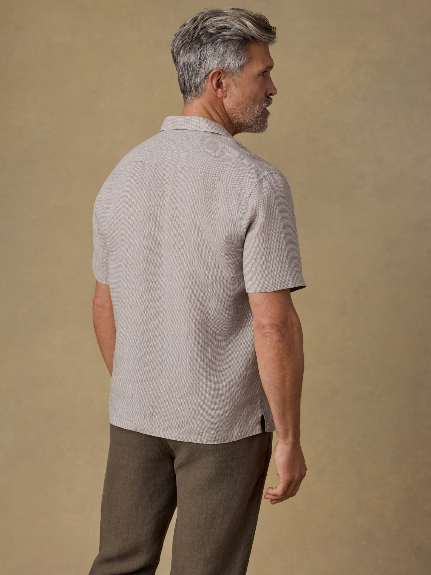 Short-Sleeve Laguna Linen Camp Shirt - Khaki Pincheck