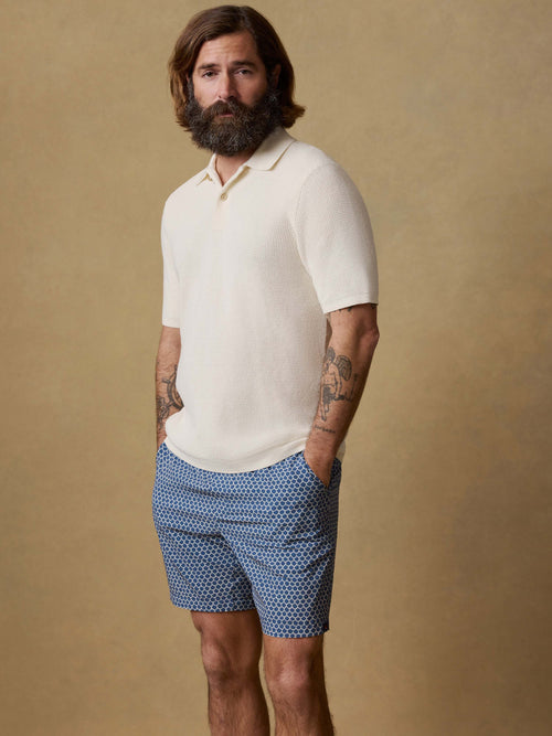 Short-Sleeve Sunwashed Sweater Polo - White Shell