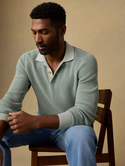 Long-Sleeve Sunwashed Sweater Polo - Sea Break