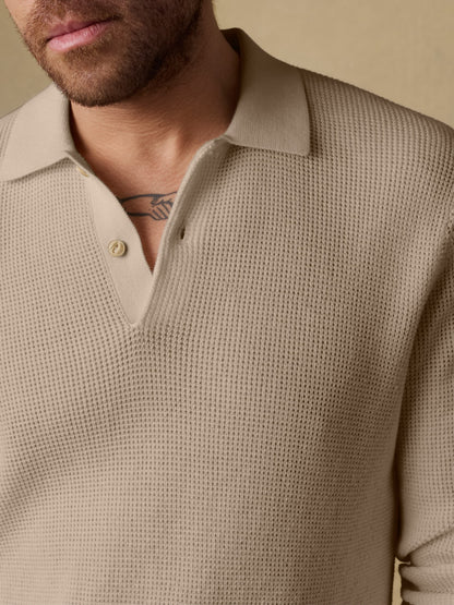 Long-Sleeve Sunwashed Sweater Polo - Natural