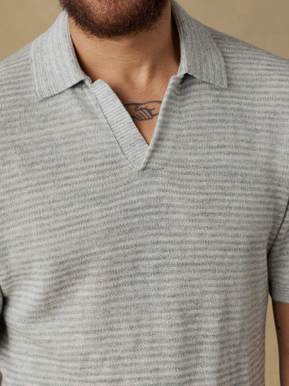 Short-Sleeve Linen Sweater Polo - Beach Tree Stripe