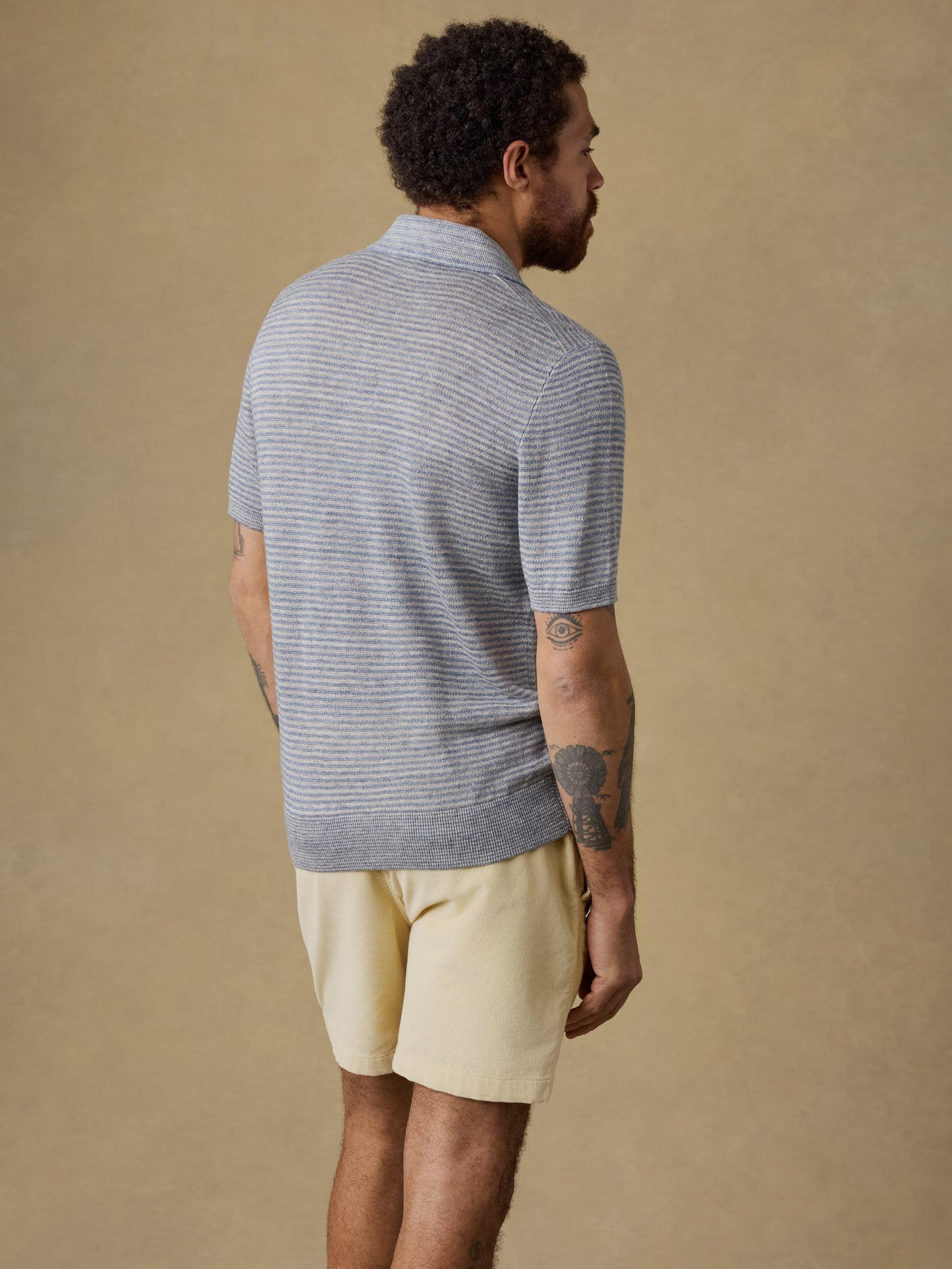 Short-Sleeve Linen Sweater Polo - Shore Rock Stripe