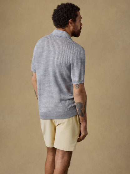 Short-Sleeve Linen Sweater Polo - Shore Rock Stripe