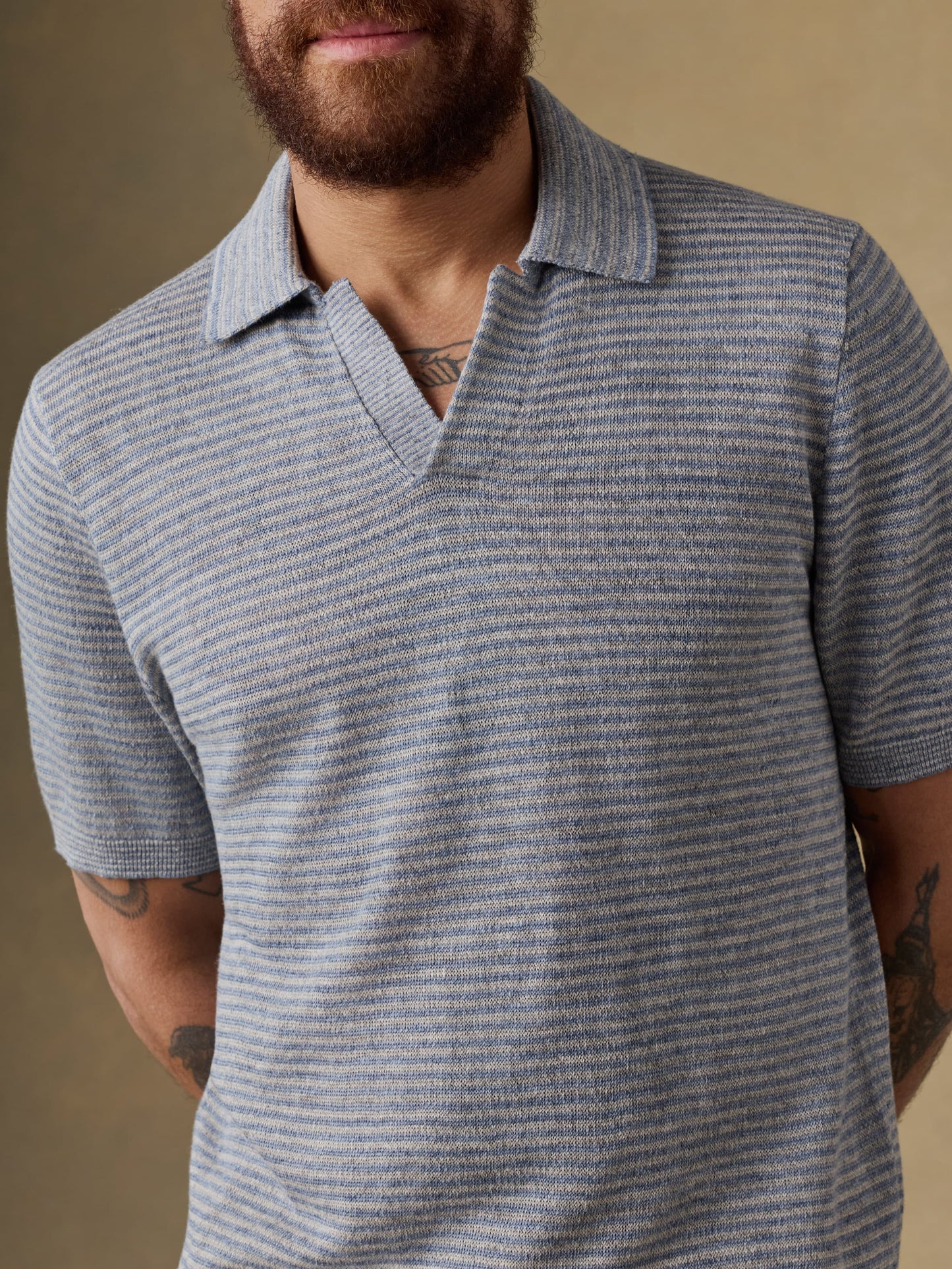 Short-Sleeve Linen Sweater Polo - Shore Rock Stripe
