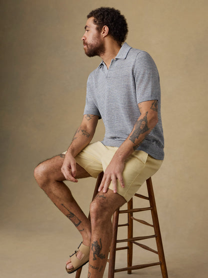 Short-Sleeve Linen Sweater Polo - Shore Rock Stripe