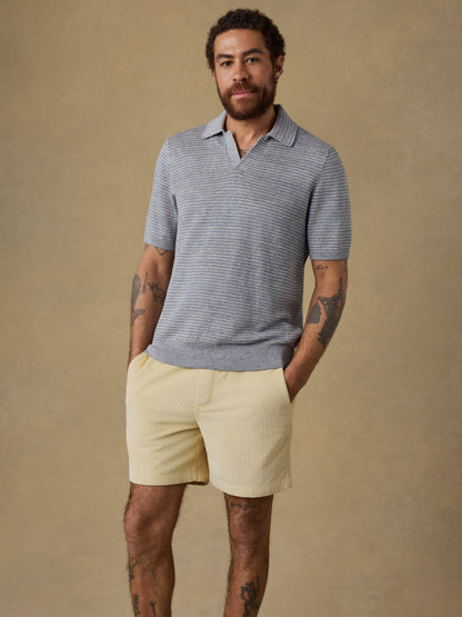 Short-Sleeve Linen Sweater Polo - Shore Rock Stripe