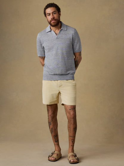 Short-Sleeve Linen Sweater Polo - Shore Rock Stripe