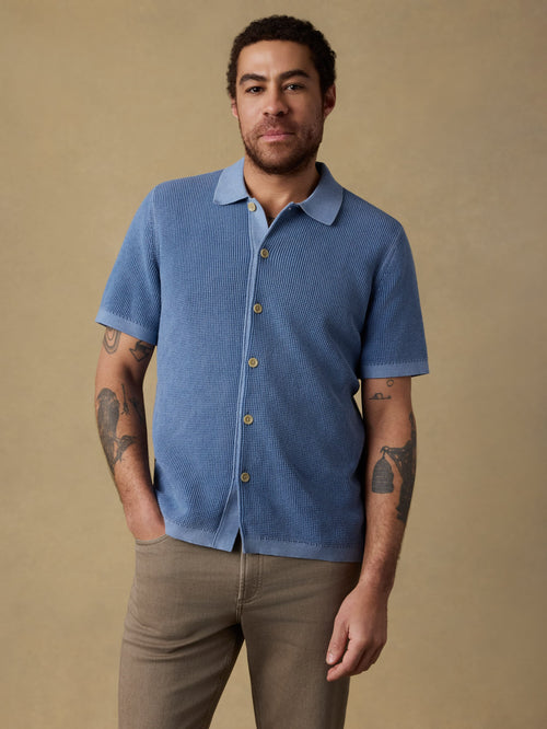 Short-Sleeve Sunwashed Sweater Shirt - Blue Sea