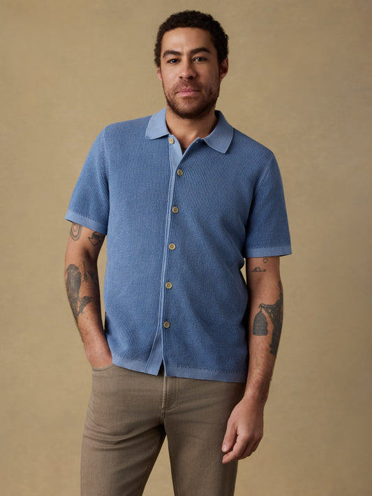 Short-Sleeve Sunwashed Sweater Shirt - Blue Sea