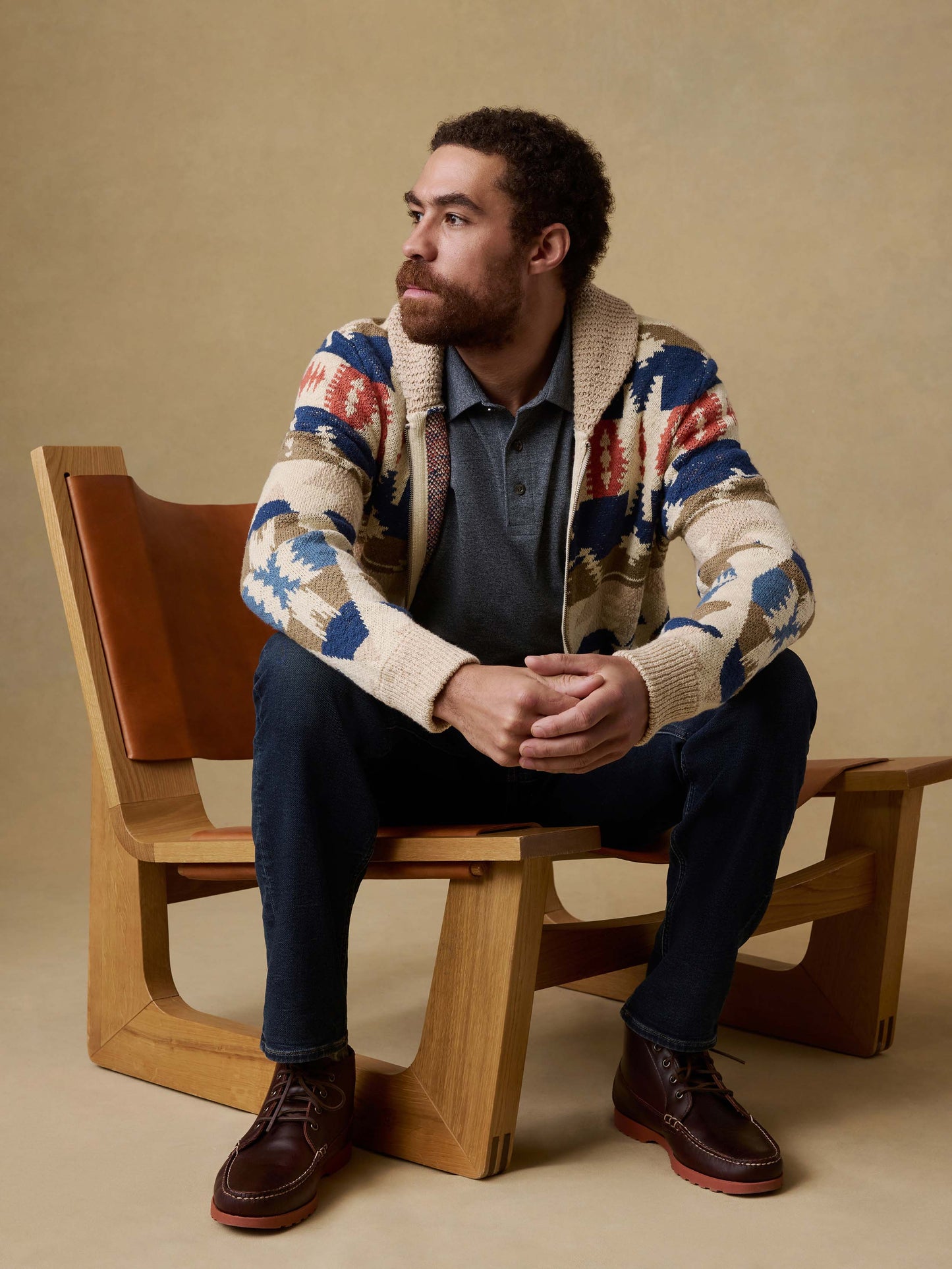 Thunder Voice Eagle Cardigan - Sand Four Eagles
