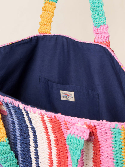 Straw Striped Beach Tote - Rainbow Stripe