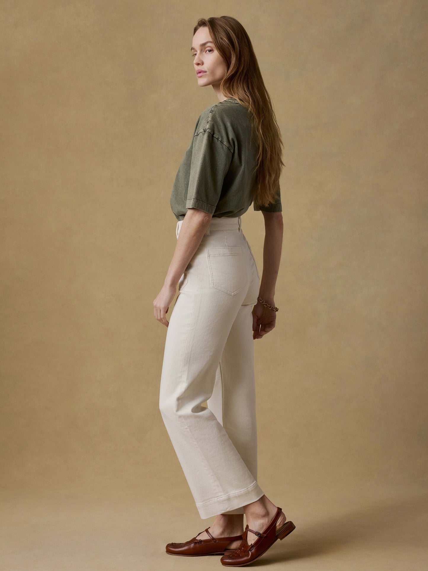 Stretch Terry Patch Pocket Ankle Pant - Egret