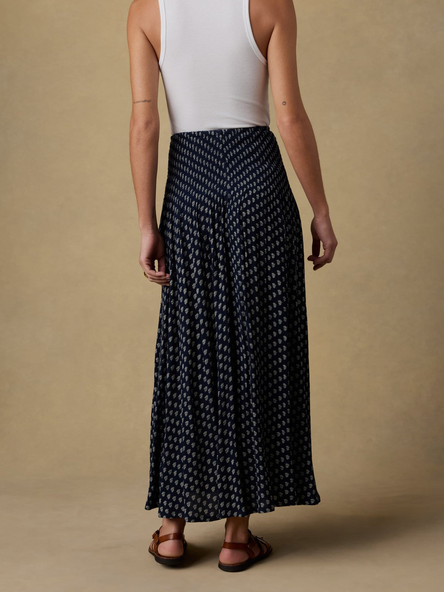 Sophia Smocked Skirt - Navy Lotus Floral