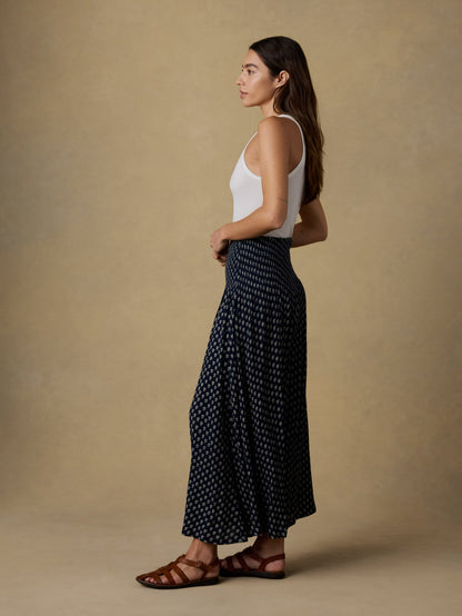 Sophia Smocked Skirt - Navy Lotus Floral