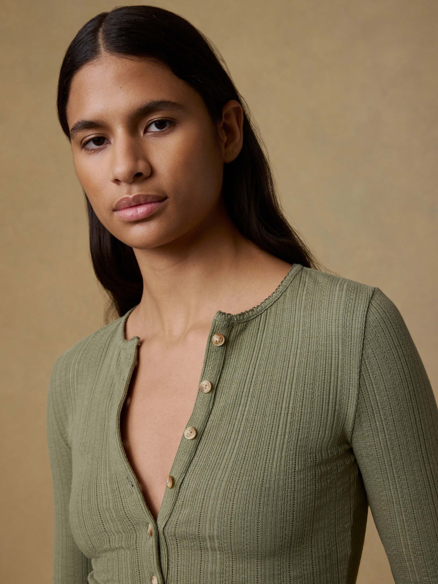 Paradise Pointelle Henley - Island Olive
