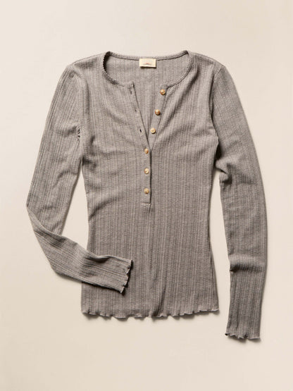 Paradise Pointelle Henley - Medium Grey Heather