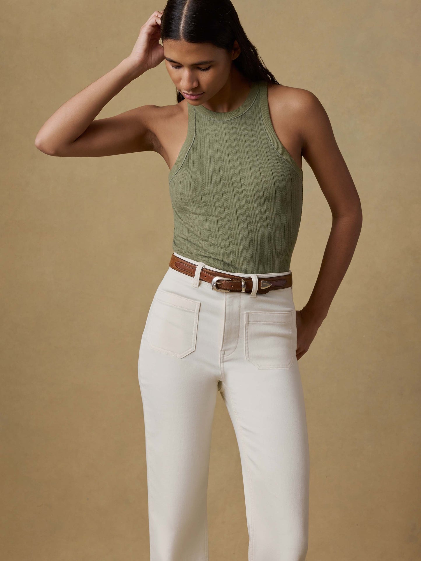 Paradise Pointelle Tank - Island Olive