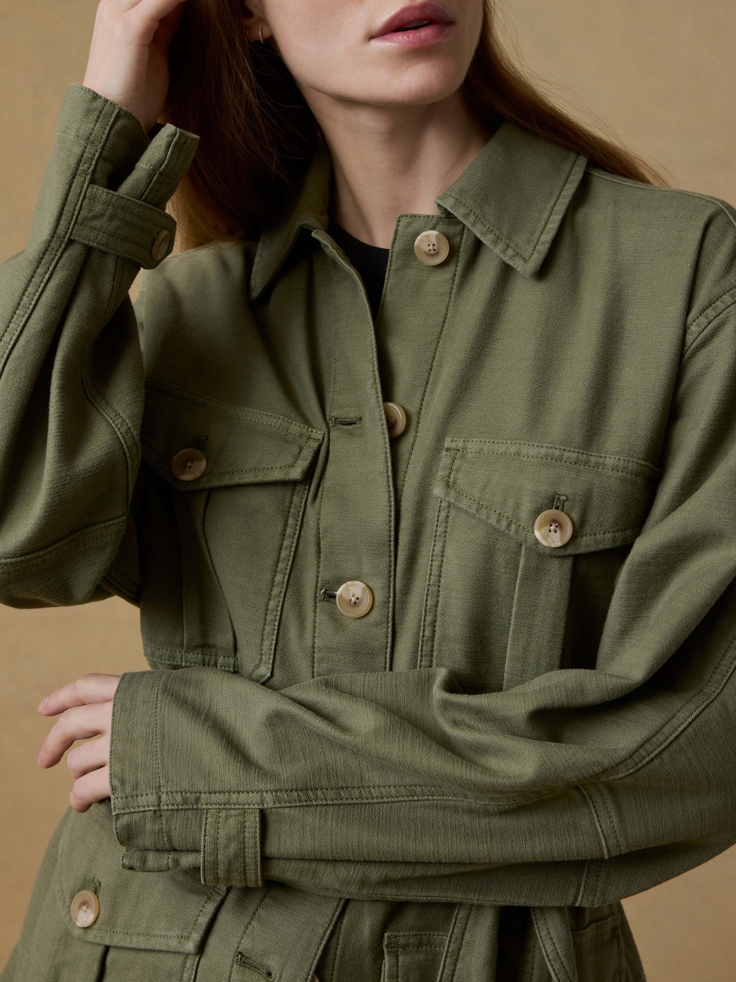 Soft Stretch Safari Jacket - Moss