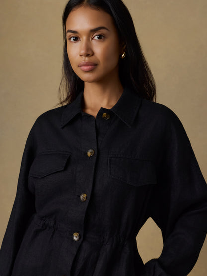 Sun Strider Linen Utility Jacket - Black